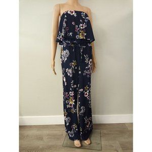 Eye Candy Women's Blue Pink Floral Strapless Jumpsuit Size Large